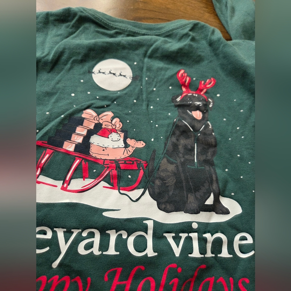 Vineyard Vines Green Long Sleeve Shirt Happy Holidays Sz.S(8-10) - Picture 5 of 9